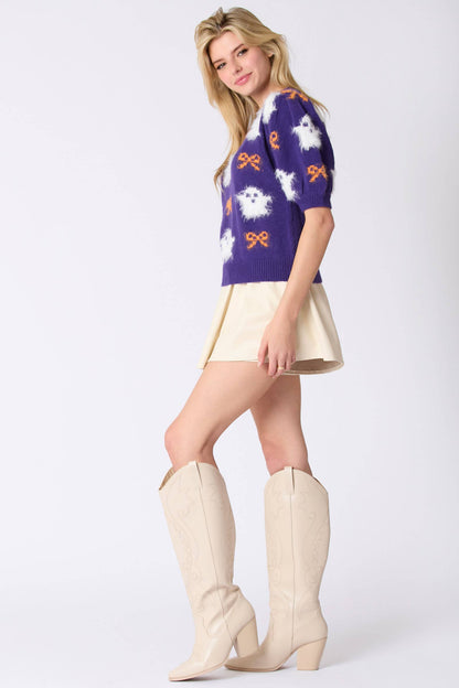 Dam Cardigan Lekfull Skalle Fluga Mjuk Polyester-3