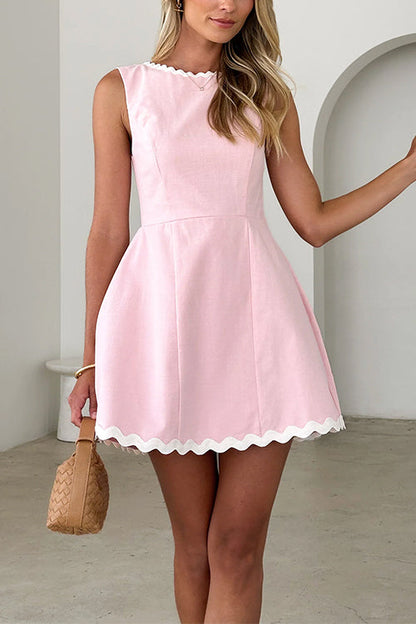 Damklänning A-linje Ärmlös med Ric Rac Detalj i Bomull och Polyester-1