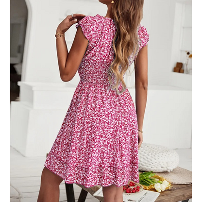 Kvinnors Midi Klänning Off-Shoulder Blommönster Polyester-2