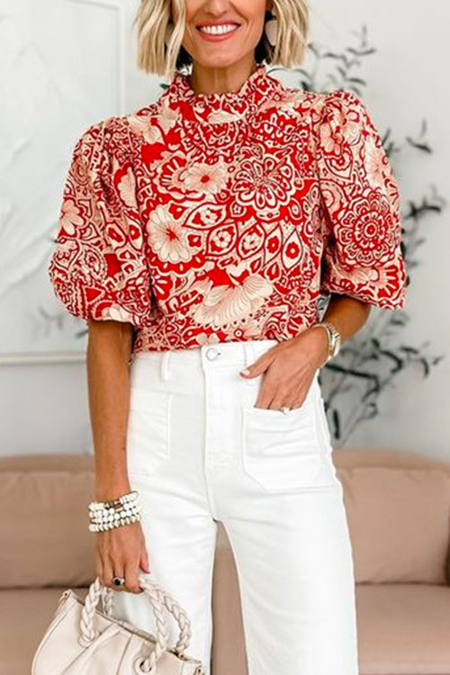 Variant image for Dam Topp Puffärmar Mönster Bomull Polyester - Festtoppar Dam-1