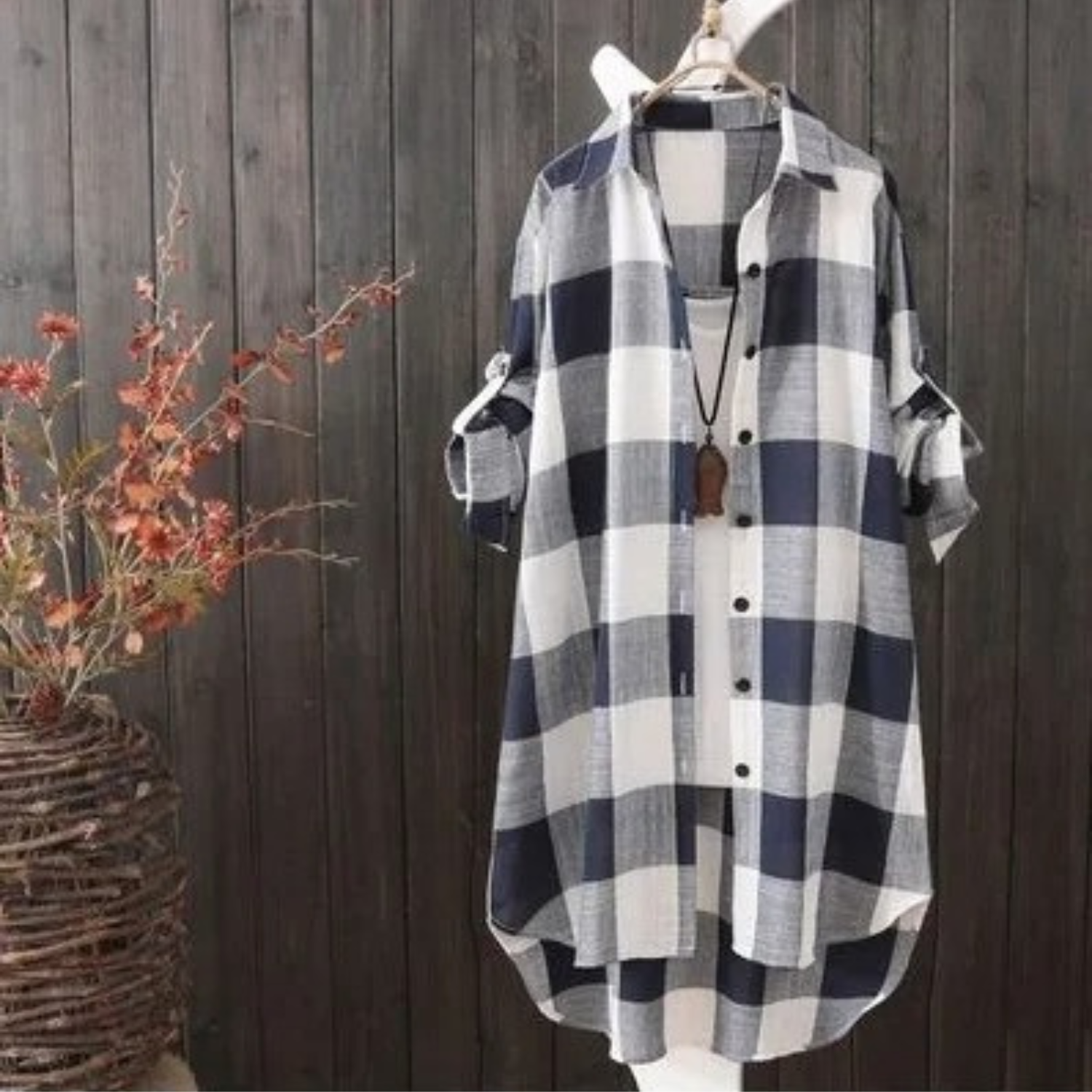 Dam Blusklänning Vändningsdesign Blockmönster Polyester-3