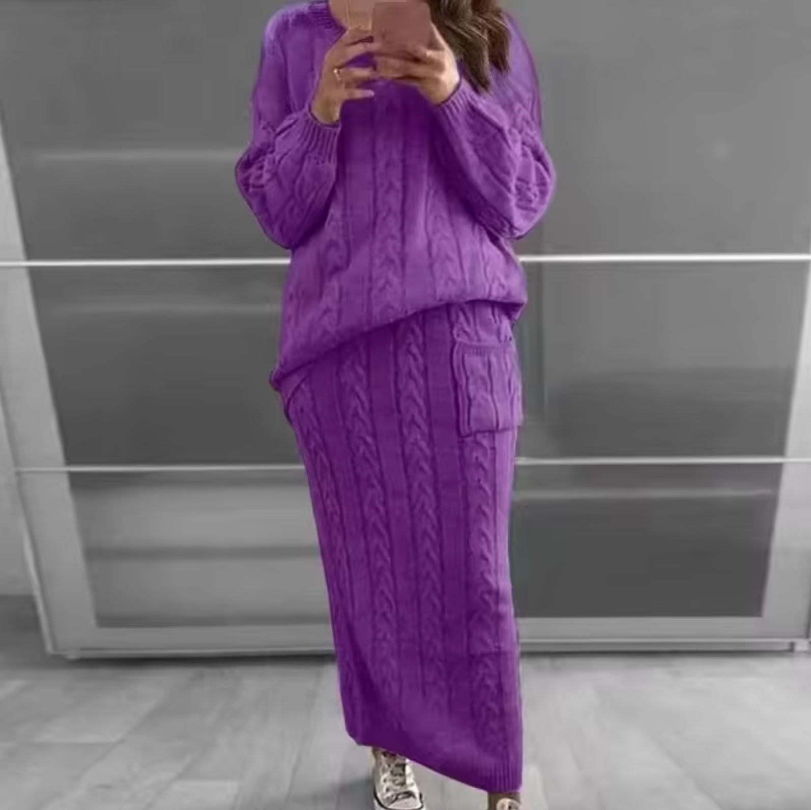 Variant image for Kvinnors Stickad Tröja och Kjol Sättning Akryl Elegant Komfortabel Passform-67