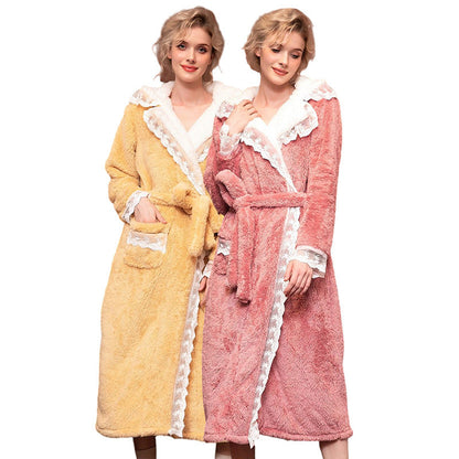 Dam Flanellbadrock Tjock Polyester för Kalla Höstdagar-4