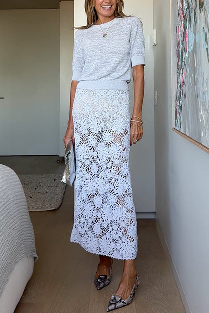 Dam Festtopp Cirkulär Halsringning Stickad Bomull Polyester-3