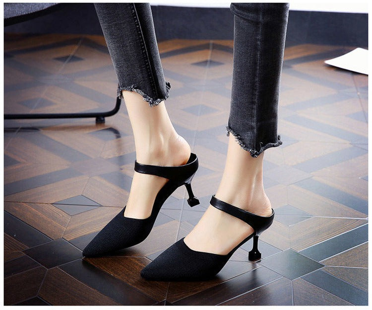 Stiletto Sandaler Dam med Hög Klack och Stickad Design – Syntetisk Material i Flera Färger 6