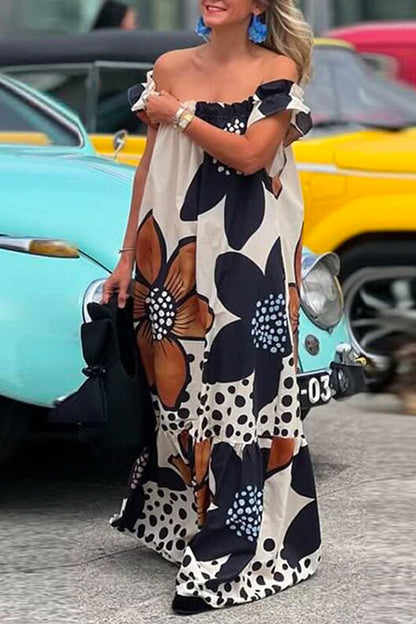 Maxiklänning Dam Blommig Ruffle Bomull Polyester Sommar-1