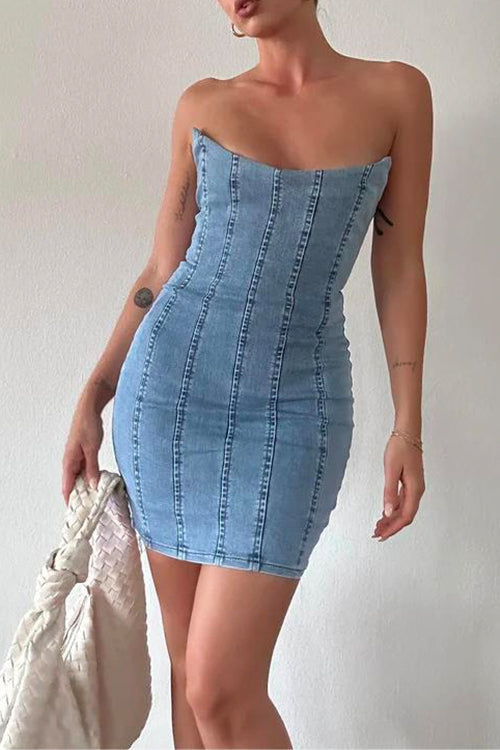 Variant image for Dam Klänning Mini Bodycon Rör Top Denim-1