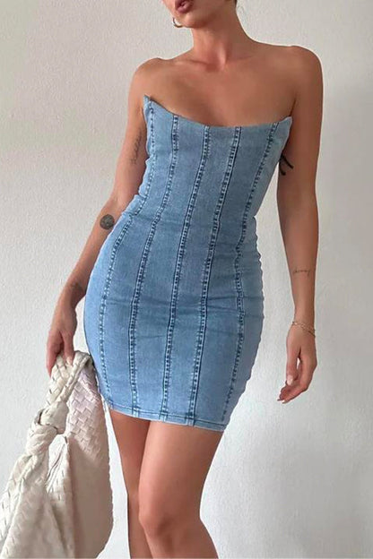 Variant image for Dam Klänning Mini Bodycon Rör Top Denim-1