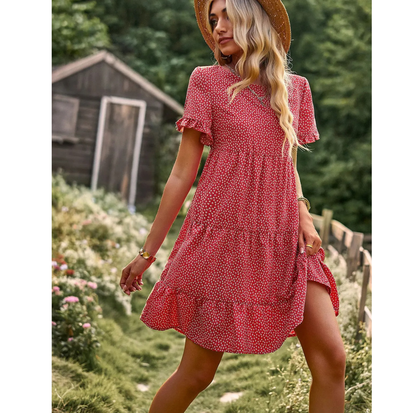 Variant image for Dam Sommarklänning Blommönster Loose Fit Lätt Tyg med Väskor-19