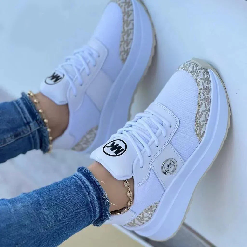 Dam Sneakers Plattform Andningsbart Syntetiskt Material-4