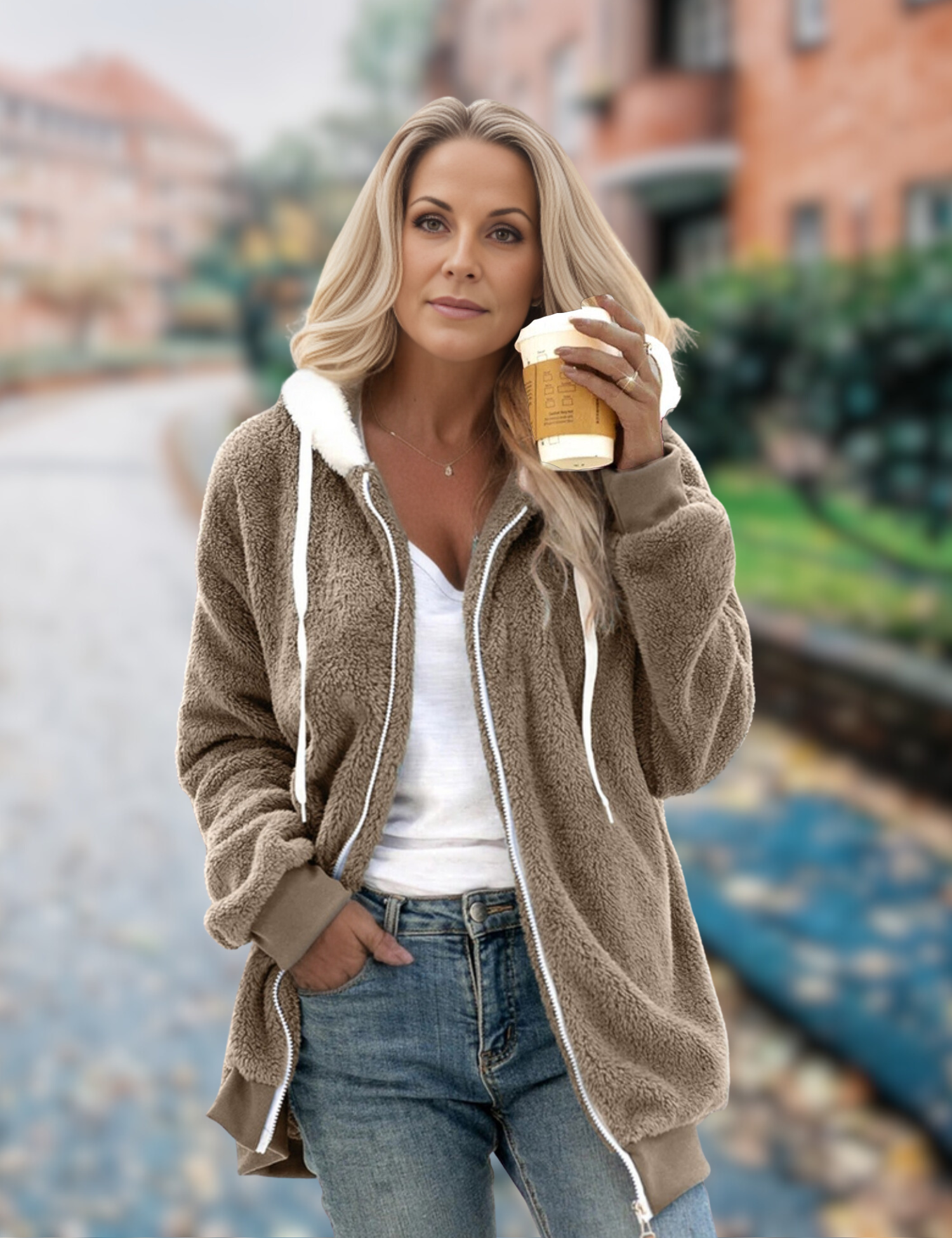 Dam Fleecejacka Med Huva Mjuk Fleece Material Komfortabel Design-2