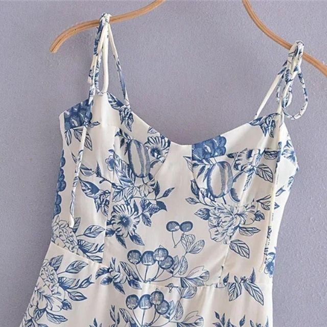 Damklänning A-linje Justerbara Remmar Polyester Blommönster-5