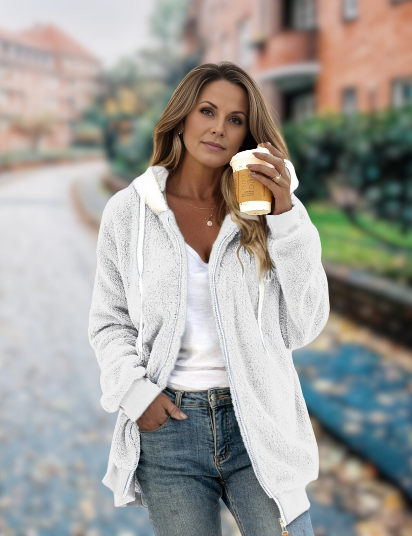 Dam Fleecejacka Med Huva Mjuk Fleece Material Komfortabel Design-4