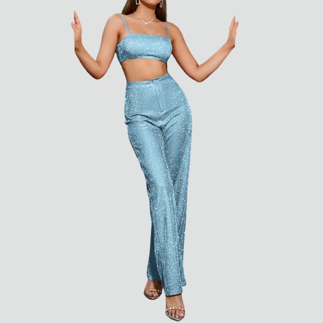 Variant image for Damkläder Högmidjade Byxor och Glittrande Skördetopp i Mjukt Material-16