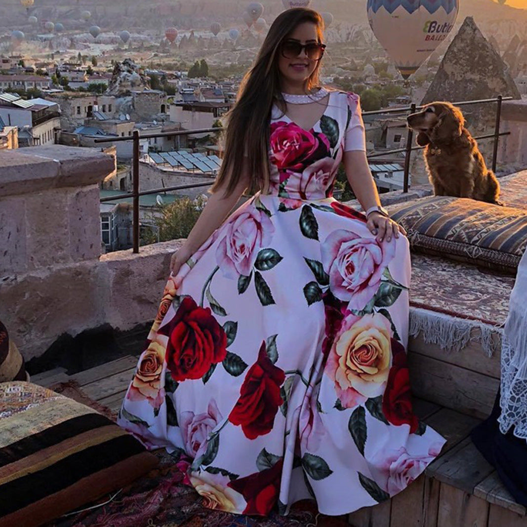 Kvinnors Kortärmad Klänning 3D-tryck Polyester Chiffon-2