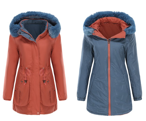 Dam Vändbar Parka Polyester Chic Medellängd 65 cm-1