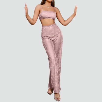 Variant image for Damkläder Högmidjade Byxor och Glittrande Skördetopp i Mjukt Material-21