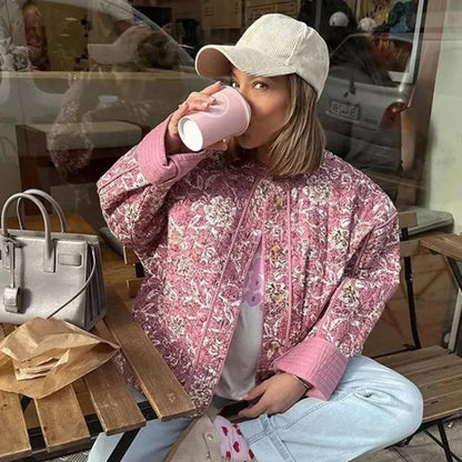 Damjacka Blommönster Quiltad Polyester för Dam-1