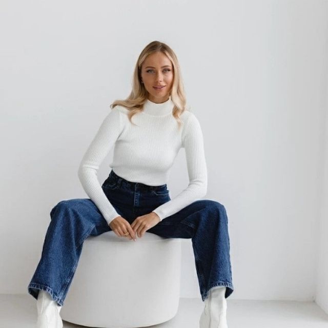 Dam Stickad Turtleneck Tröja Mjuk Polyester Elastan-5