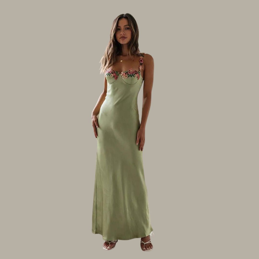 Maxiklänning Dam Båthals Satin med Hög Slits – Elegant Lång Klänning för Sommarfester 7