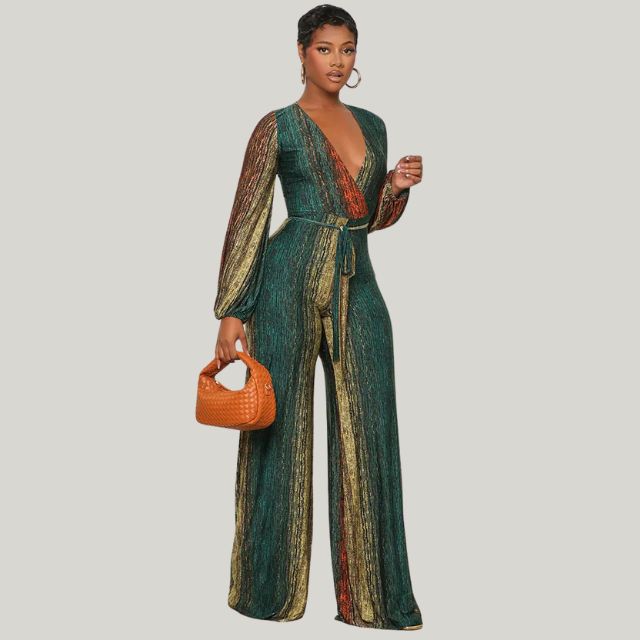 Dam Jumpsuit Veckad Design Brett Ben Polyester med Bälte-2