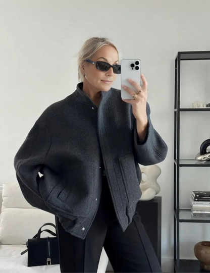 Kvinnors Överdimensionerad Jacka Ulllook Kort Snitt 4
