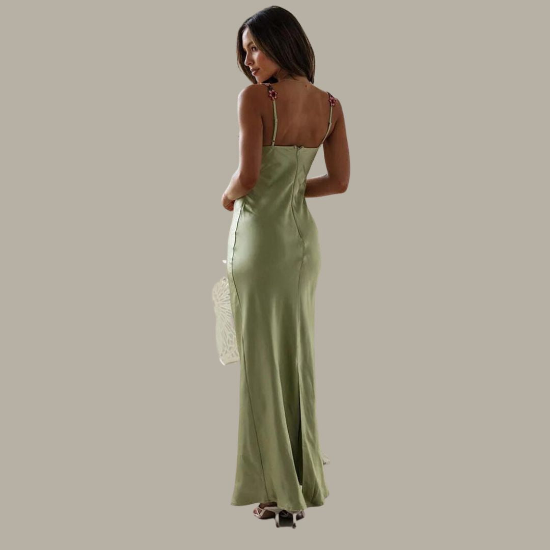 Maxiklänning Dam Båthals Satin med Hög Slits – Elegant Lång Klänning för Sommarfester 6