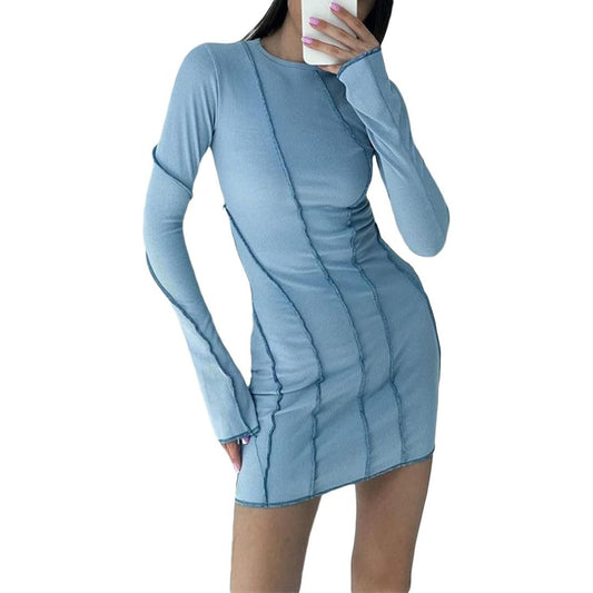 Kvinna Miniklänning Långärmad Snäv Design Högkvalitativt Tyg-1
