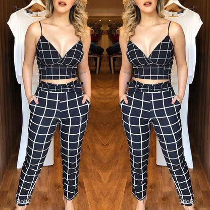 Variant image for Dam Camisole Crop Top V-ringning Polyester Capri-byxor Set-6