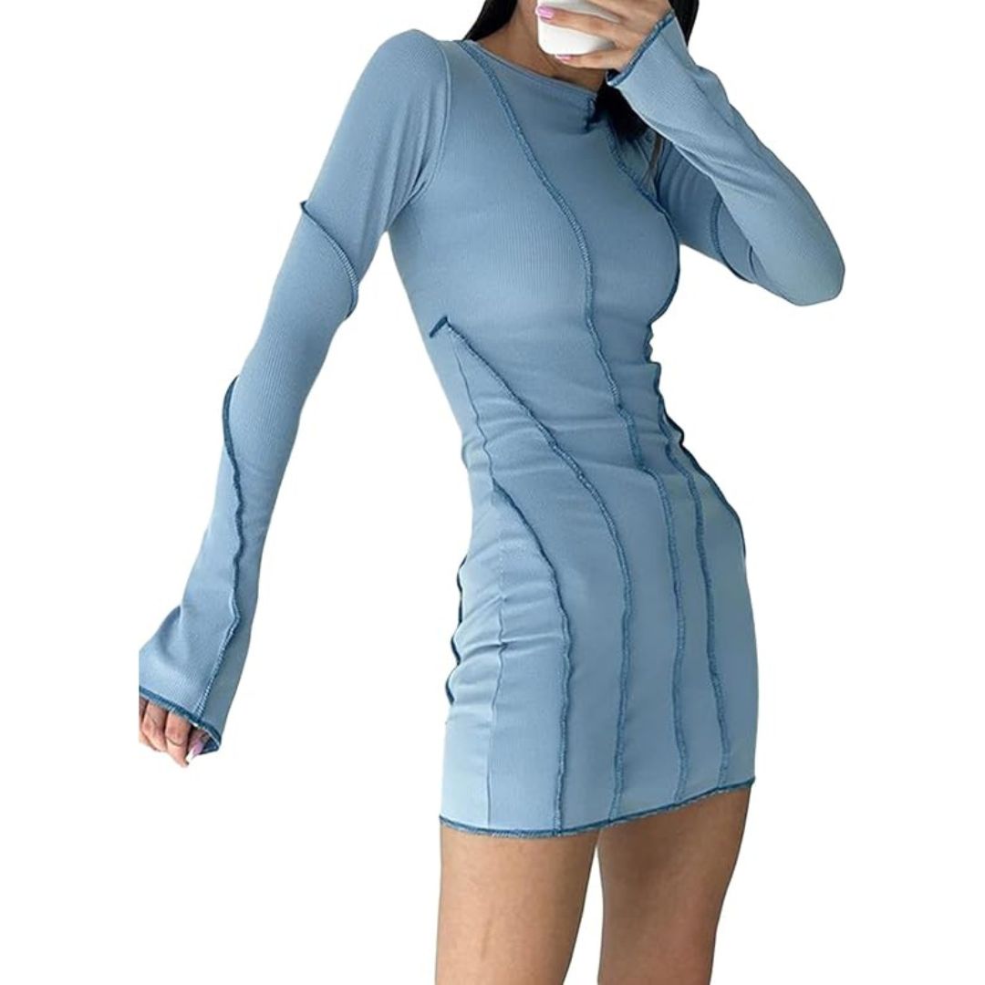 Kvinna Miniklänning Långärmad Snäv Design Högkvalitativt Tyg-2