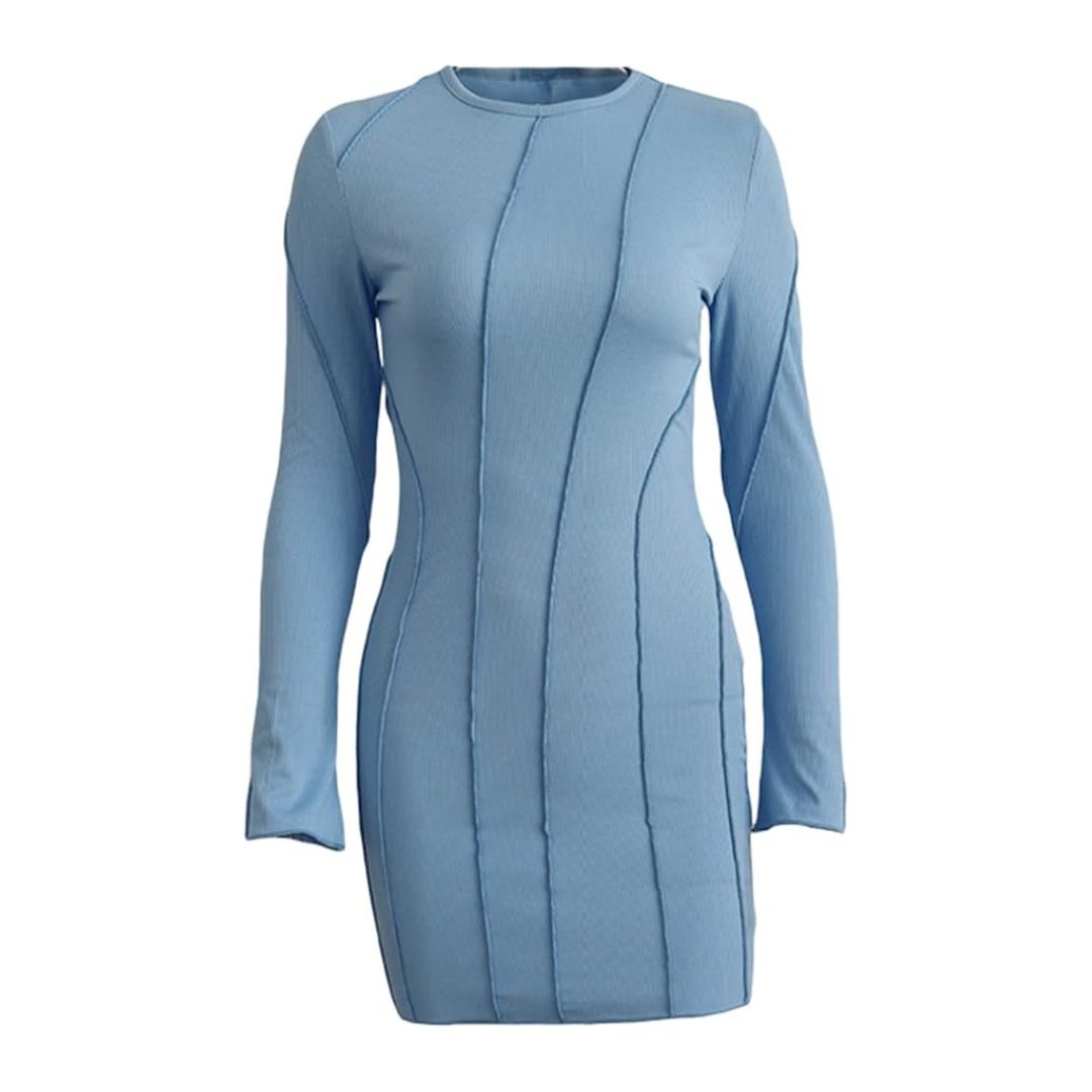 Kvinna Miniklänning Långärmad Snäv Design Högkvalitativt Tyg-3