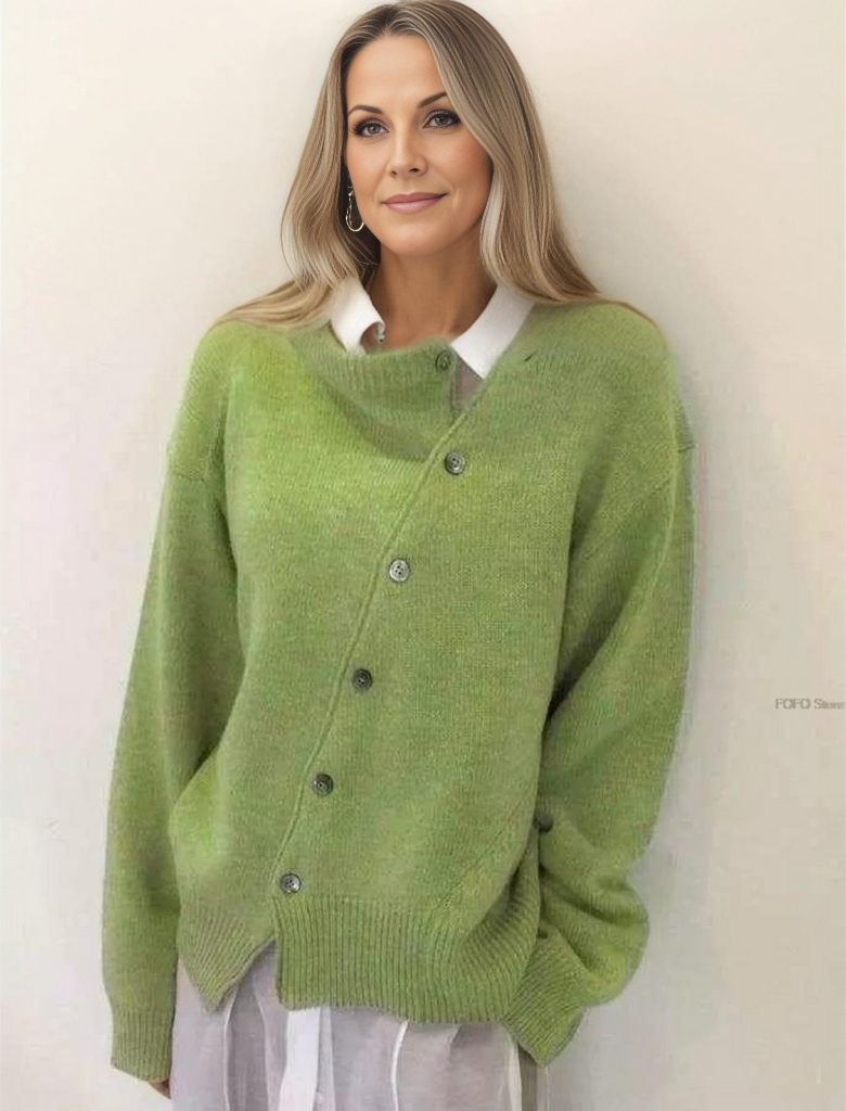 Variant image for Stickad Dam Tröja med Diagonal Knappskåp i Mjuk Kvalitet-7