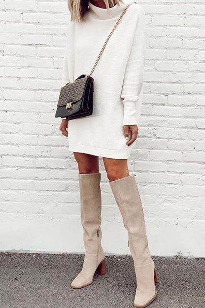 Dam Miniklänning Mockneck Långärmad Monokrom Bomull och Polyester-3