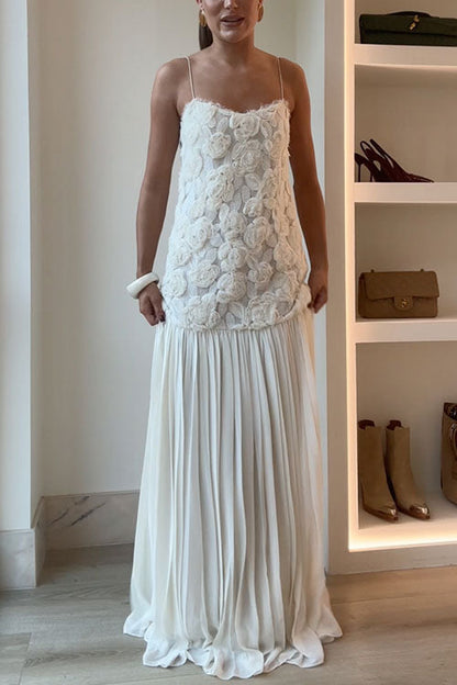 Dam Maxiklänning Blommig Applikation Spaghetti Band Bomull Polyester-2