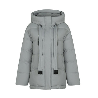 Damjacka Kort Bomull med Huva Avslappnad Passform-4