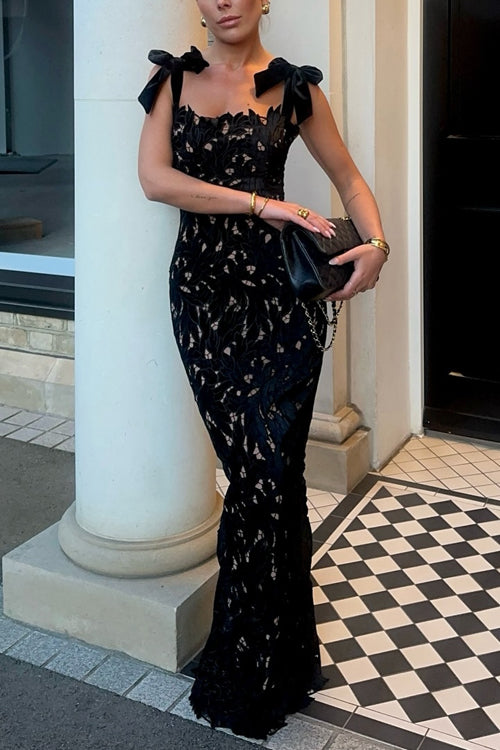 Maxiklänning Dam Bodycon Spets Detaljer Lång Klänning-2