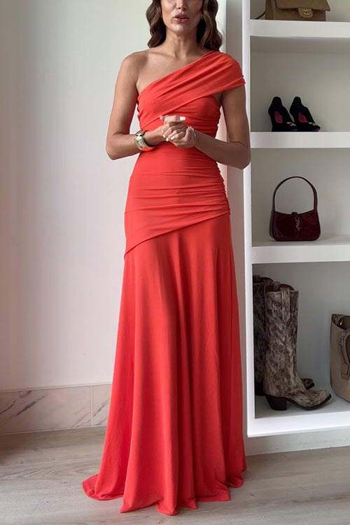 Maxiklänning Dam Off-Shoulder Rüsch Bomull Polyester-3