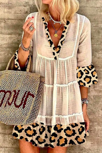 Variant image for Damklänning V-ringad Leopardmönster Svängande Bomull och Polyester-1