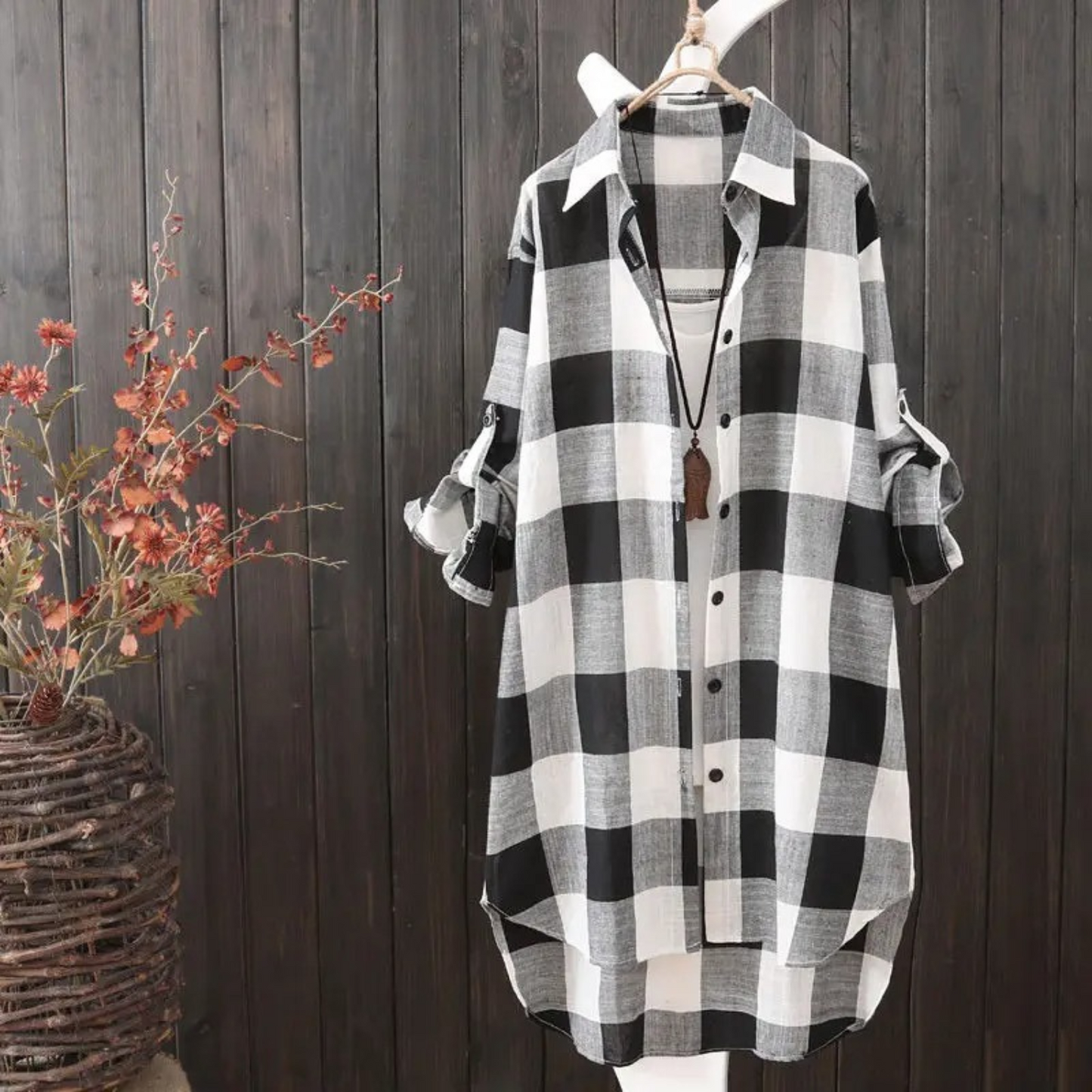 Dam Blusklänning Vändningsdesign Blockmönster Polyester-4