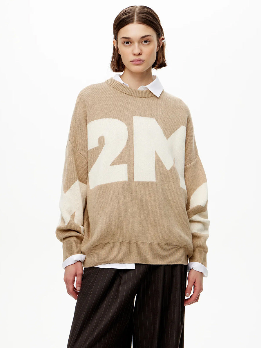 Variant image for Stickad Dam Tröja Färgblock Lös Passform Vinter-2