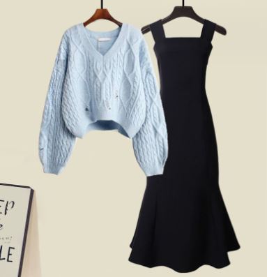 Variant image for Kvinnors Set med Tvärstickad Tröja och Fiskstoppsklänning Mjuk Tygblandning-7