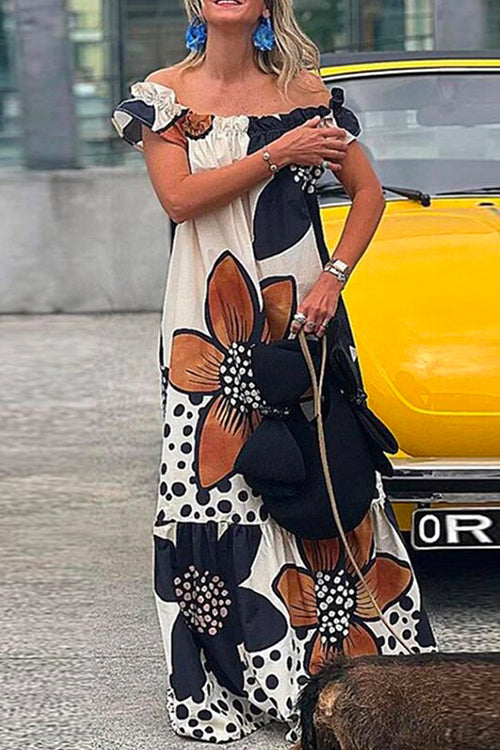 Maxiklänning Dam Blommig Ruffle Bomull Polyester Sommar-2