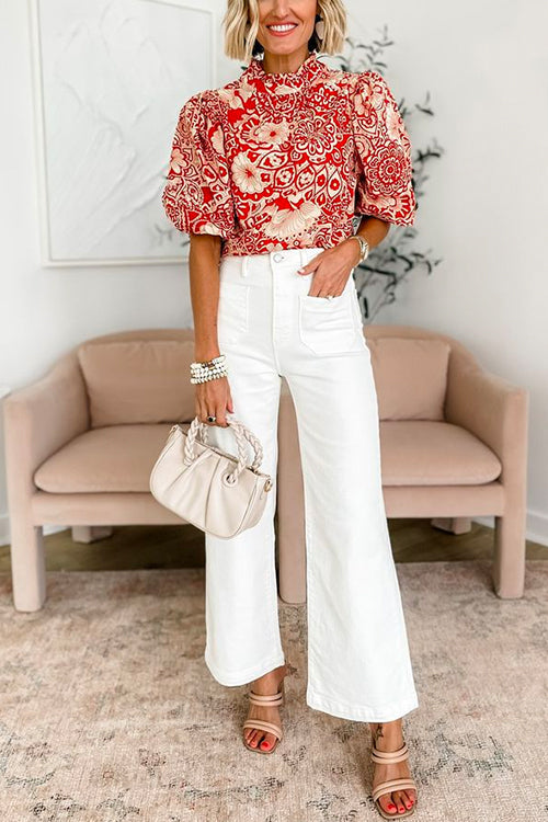 Dam Topp Puffärmar Mönster Bomull Polyester - Festtoppar Dam-2