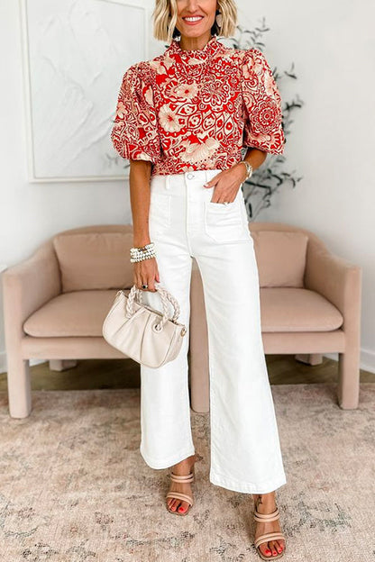 Dam Topp Puffärmar Mönster Bomull Polyester - Festtoppar Dam-2