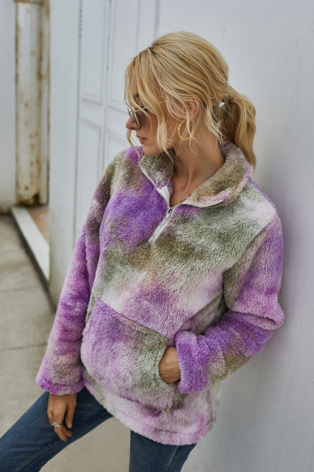 Dam Batik Top Lång Ärmar Polyester Ståkrage Färggradient-3