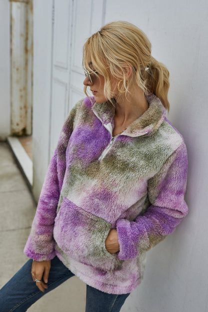 Dam Batik Top Lång Ärmar Polyester Ståkrage Färggradient-3