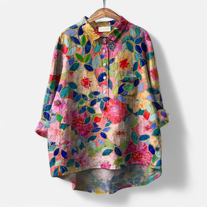 Dam Blus Elegant Polyester med Färgat Konsttryck-6