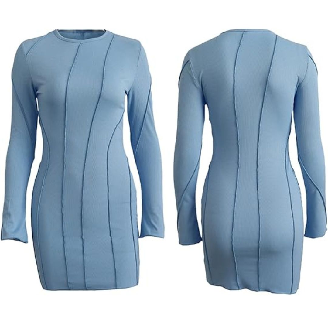 Kvinna Miniklänning Långärmad Snäv Design Högkvalitativt Tyg-5