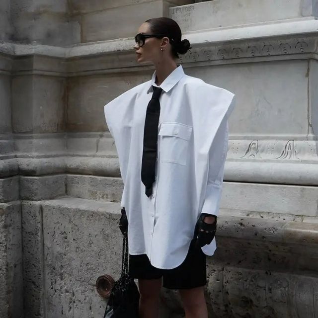 Dam Överdimensionerad Skjorta Strukturerad 100% Bomull-2