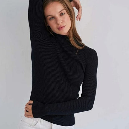 Dam Stickad Turtleneck Tröja Mjuk Polyester Elastan-3